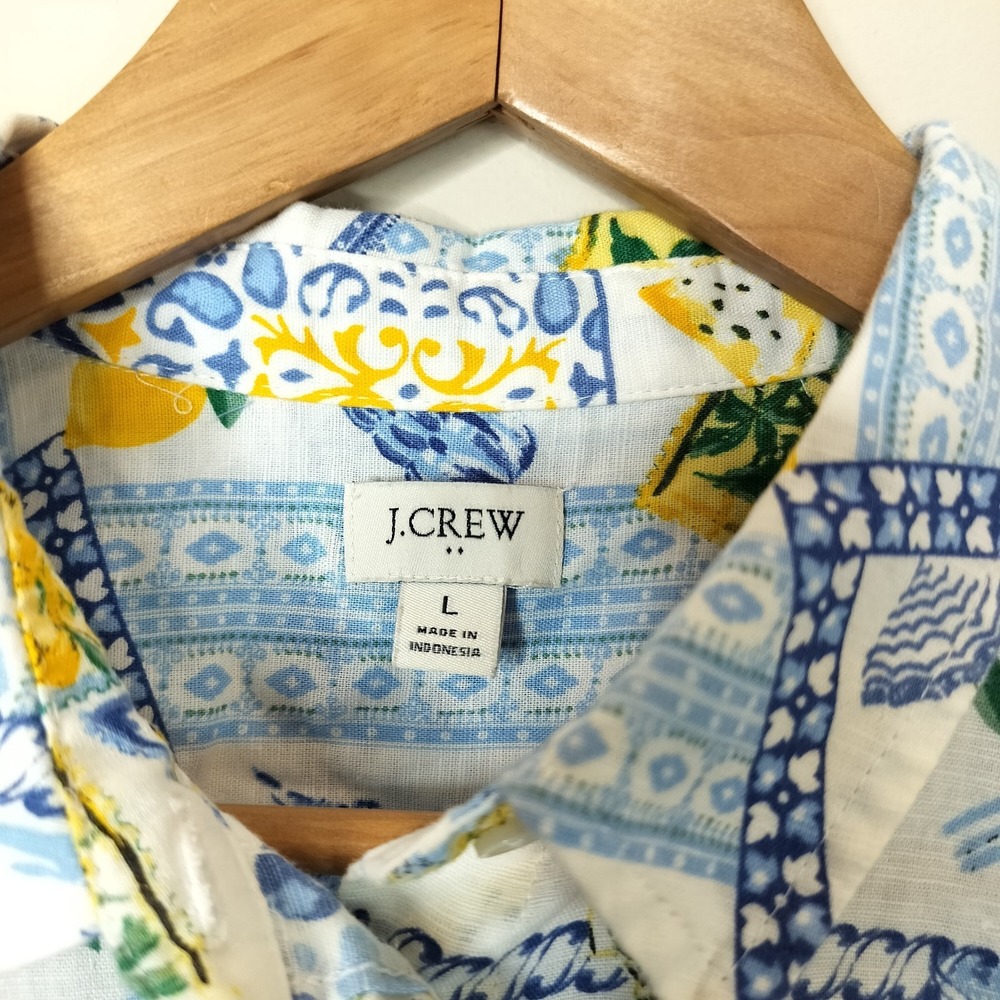J. Crew Linen Blend Button Up Shirt Floral Lemon Patchwork Cheerful - Picture 10 of 11